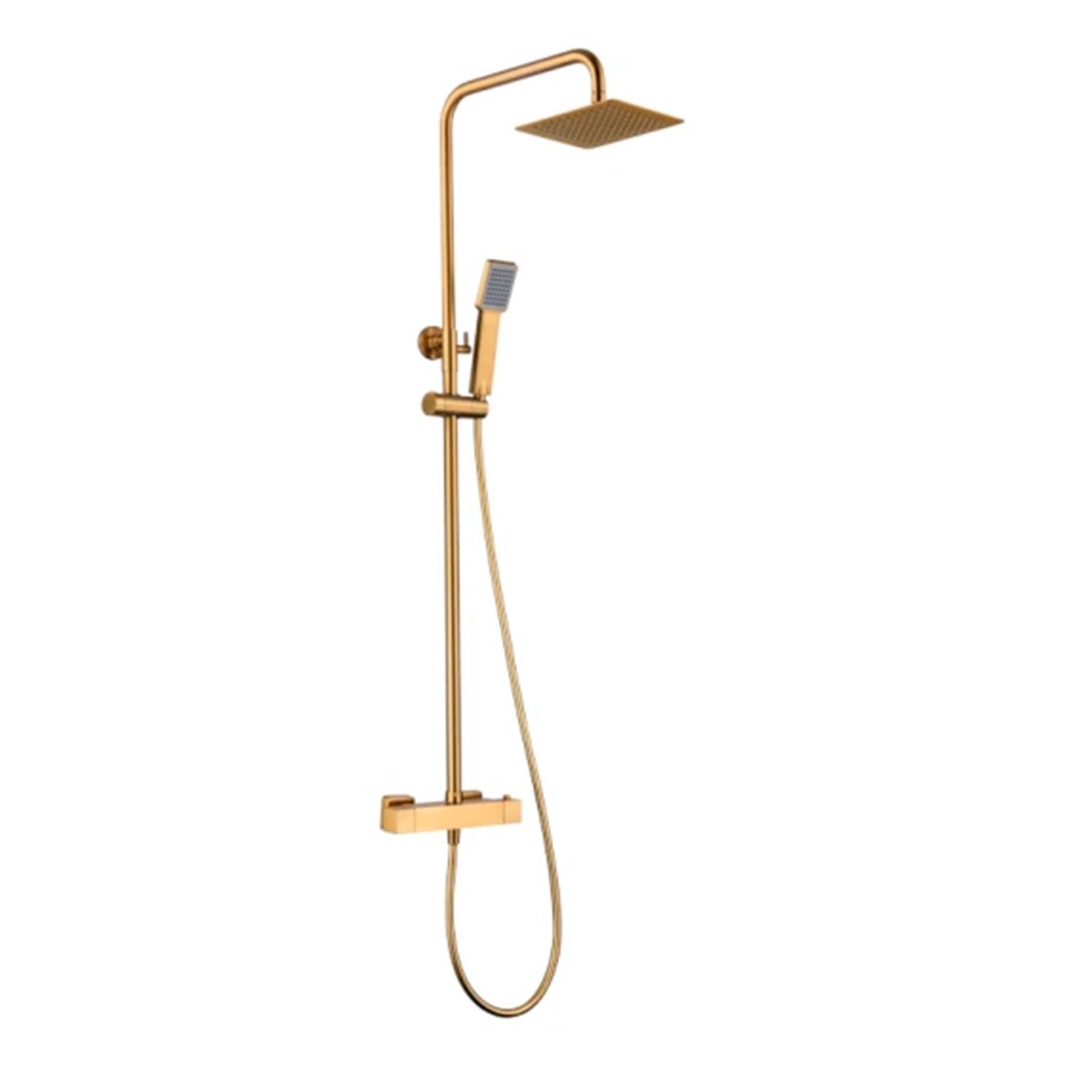 IMEX Colonna doccia termostatica oro spazzolato in acciaio e ottone con finitura PVD asta estensibile corpo rubinetto in ottone soffione extra piatto Ø20 anticalcare cartuccia TURN CLEAN SYSTEM f