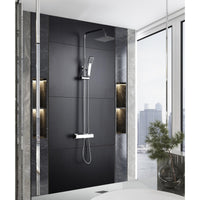 IMEX Colonna doccia termostatica cromata in acciaio e ottone soffione extra piatto Ø20 anticalcare asta estensibile cartuccia TURN CLEAN SYSTEM flessibile e maniglia inclusi – Modello Imex-BTAR025