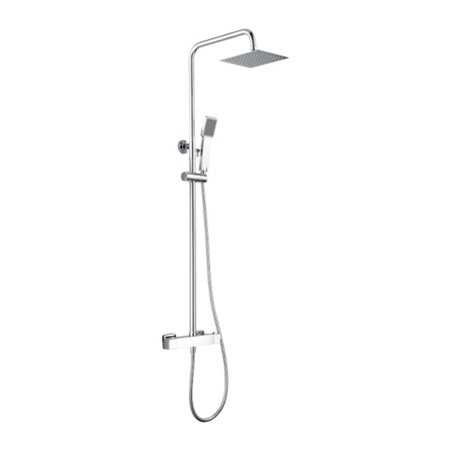 IMEX Colonna doccia termostatica cromata in acciaio e ottone soffione extra piatto Ø20 anticalcare asta estensibile cartuccia TURN CLEAN SYSTEM flessibile e maniglia inclusi – Modello Imex-BTAR025