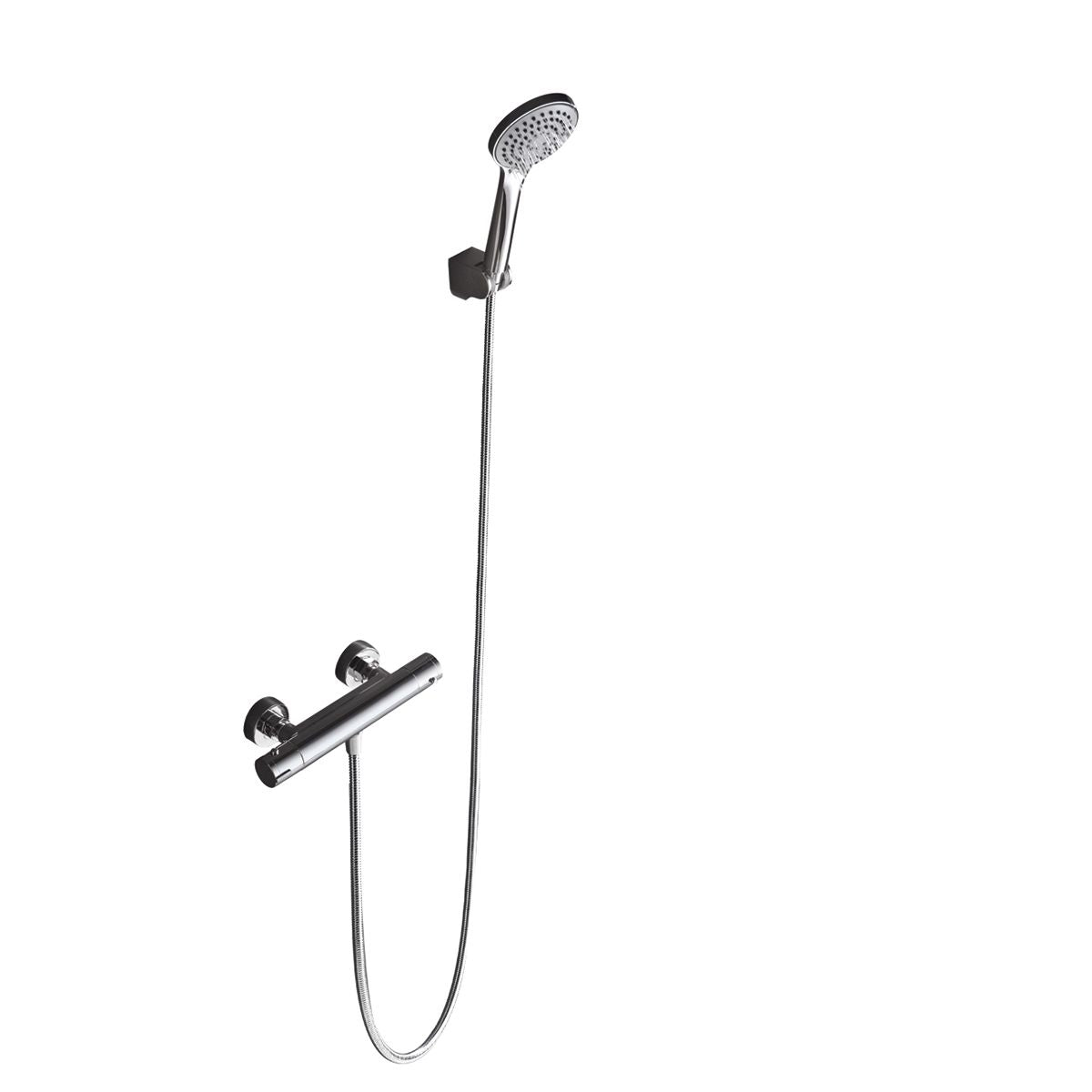 IMEX Miscelatore doccia termostatico cromato in ottone e zama con cartuccia termostatica TURN CLEAN SYSTEM, flessibile metallo 180 cm, supporto doccetta ABS, maniglia tonda - Modello Creta Imex-BTC018