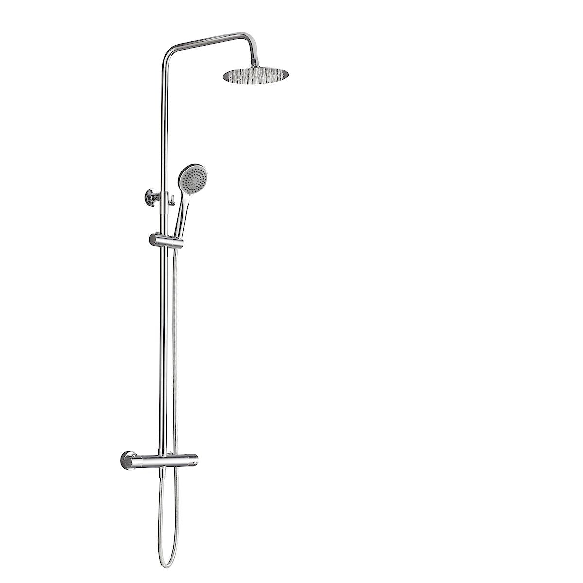 IMEX Set colonna doccia termostatica cromata in acciaio e ottone con soffione Ø20 extrapiatto anticalcare, asta estensibile, rubinetto corpo freddo ottone cromato, cartuccia termostatica TURN CLEAN SY