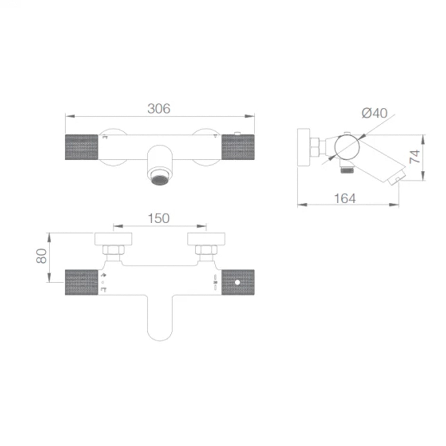 IMEX Miscelatore vasca-doccia termostatico cromato in ottone e zama, tubo flessibile metallo 180 cm, supporto doccia ABS, maniglia rotonda, cartuccia termostatica TURN CLEAN SYSTEM - Modello Imex-BTD0