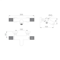 IMEX Miscelatore vasca-doccia termostatico nero opaco in ottone con finitura PVD, tubo flessibile PVC, supporto maniglia ABS, cartuccia termostatica TURN CLEAN SYSTEM, serie LINE - Imex-BTD038-4BGM