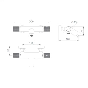 IMEX Miscelatore vasca-doccia termostatico nero opaco in ottone con finitura PVD, tubo flessibile PVC, supporto maniglia ABS, cartuccia termostatica TURN CLEAN SYSTEM, serie LINE - Imex-BTD038-4BGM
