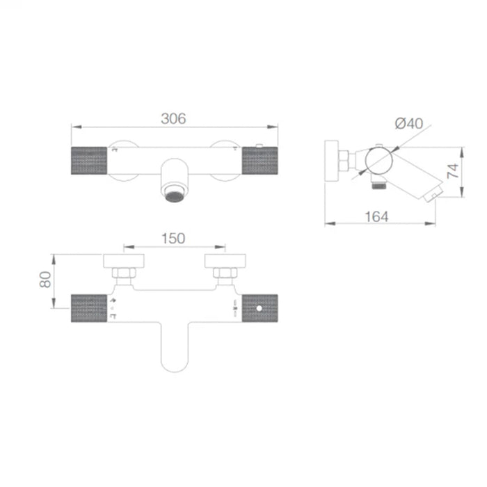 IMEX Miscelatore vasca-doccia termostatico nero opaco in ottone con finitura PVD, tubo flessibile PVC, supporto maniglia ABS, cartuccia termostatica TURN CLEAN SYSTEM, serie LINE - Imex-BTD038-4BGM