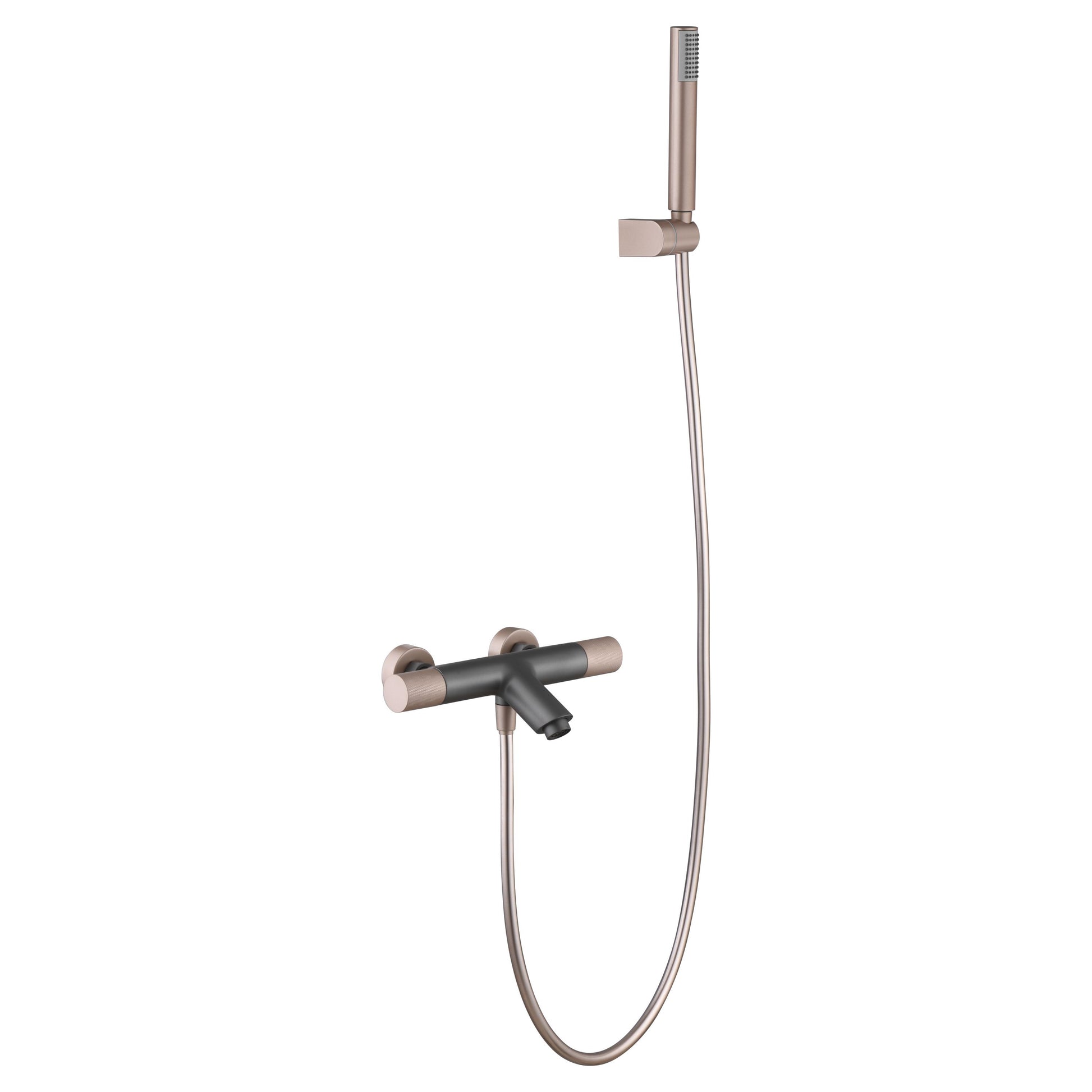 IMEX Set vascadoccia termostatico oro rosa in ottone e zama con tubo flessibile PVC, portamanopola ABS, doccetta tonda, cartuccia termostatica TURN CLEAN SYSTEM Imex-BTD038-4GC