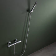 IMEX Miscelatore doccia termostatico cromato in ottone e zama, tubo flessibile metallo 180 cm, supporto doccetta ABS, doccetta rotonda, cartuccia termostatica TURN CLEAN SYSTEM - Modello Imex-BTD038-5