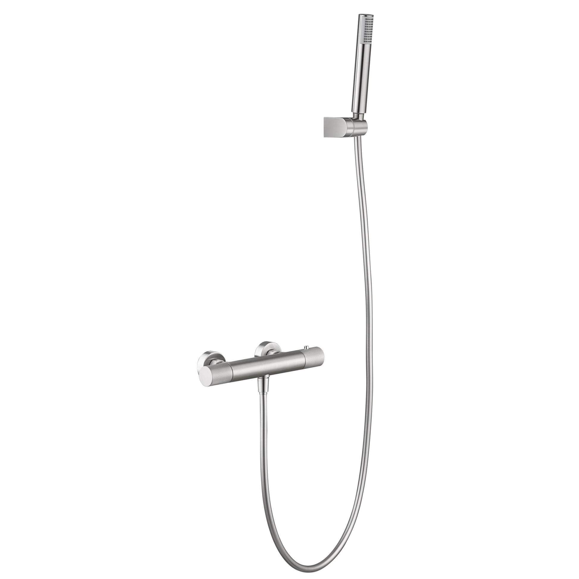 IMEX Miscelatore doccia termostatico in ottone e zama nichel spazzolato con tubo flessibile PVC, supporto ABS, maniglia tonda, cartuccia TURN CLEAN SYSTEM mod. Imex-BTD038-5NQ Line nik