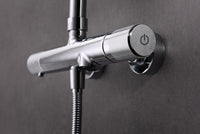 IMEX Set per vasca termostatica serie LINE cromata in acciaio e ottone con asta doccia estensibile, soffione Ø20 cm extrapiatto anticalcare, miscelatore termostatico con cartuccia TURN CLEAN SYSTEM Im