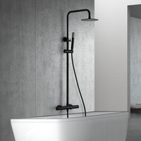 IMEX Colonna vasca-doccia termostatica Line in acciaio inox e ottone nero opaco con asta estensibile S.304 115-165 cm, doccetta anticalcare Ø20 cm, cartuccia TURN CLEAN SYSTEM, tubo flessibile e aerat