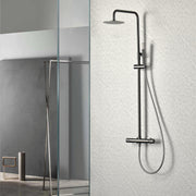 IMEX Set Colonna Doccia Termostatica Line Black Gun Metal in Acciaio e Ottone con Finitura PVD Soffione Extrapiatto Ø20 cm Anticalcare Asta Estensibile Maniglia Regolabile Cartuccia TURN CLEAN SYS