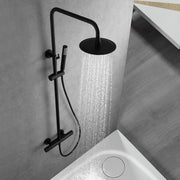 IMEX Set Colonna Doccia Termostatica Nero Opaco Acciaio Inox e Ottone Asta Estensibile 95-132 cm Soffione Ø20 cm Extra Piatto Anticalcare Cartuccia TURN CLEAN SYSTEM Modello Imex-BTD038-NG Line nerO