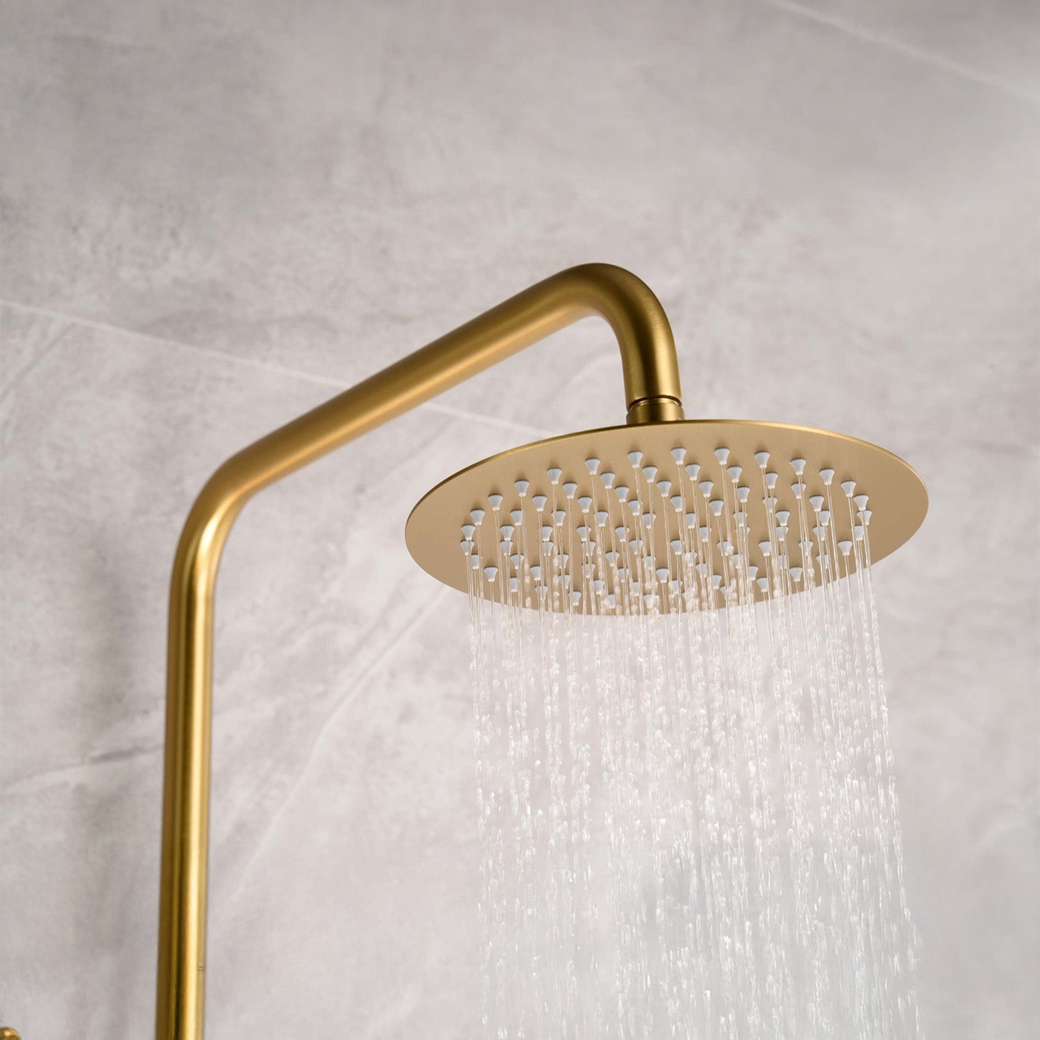 IMEX Colonna doccia termostatica Line oro spa, finitura PVD oro spazzolato, acciaio inox S.304, ottone nero opaco, asta estensibile, soffione extra piatto Ø20cm anticalcare, cartuccia TURN CLEAN SYSTE