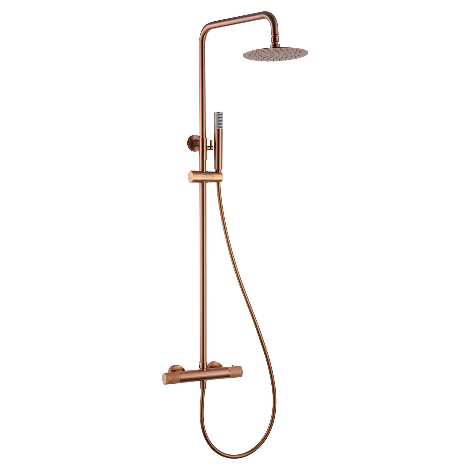 IMEX Set colonna doccia termostatica oro rosa finitura PVD in acciaio inox S304 e ottone con soffione extrapiatto Ø20 cm anticalcare asta estensibile maniglia regolabile rubinetto monocomando car
