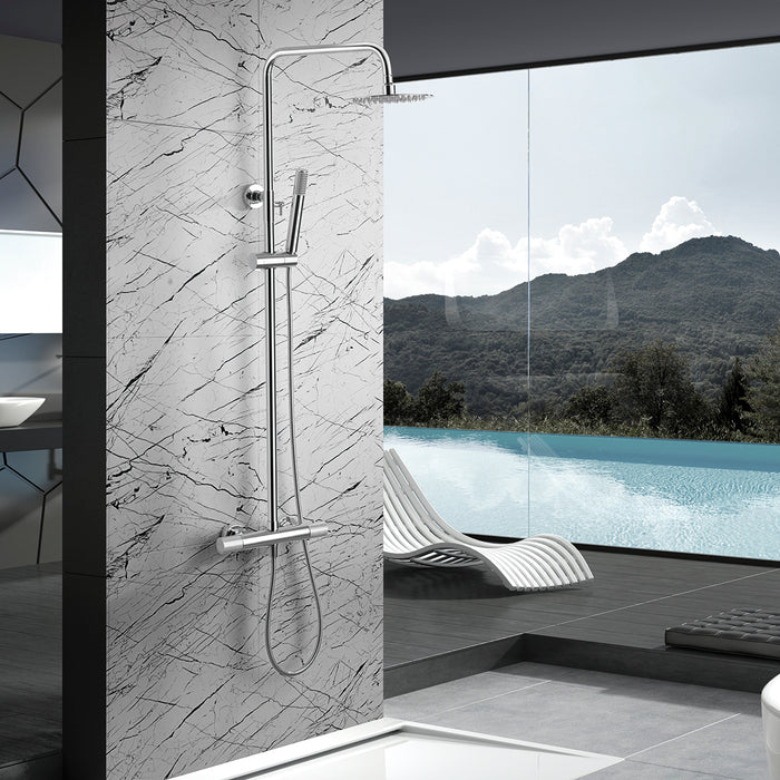 IMEX Set Colonna Doccia Termostatica Line in Acciaio e Ottone Cromato con Soffione Ø20 Anticalcare, Asta Estensibile, Miscelatore Ottone, Cartuccia Turn Clean System, Tubo e Maniglia Imex-BTD038