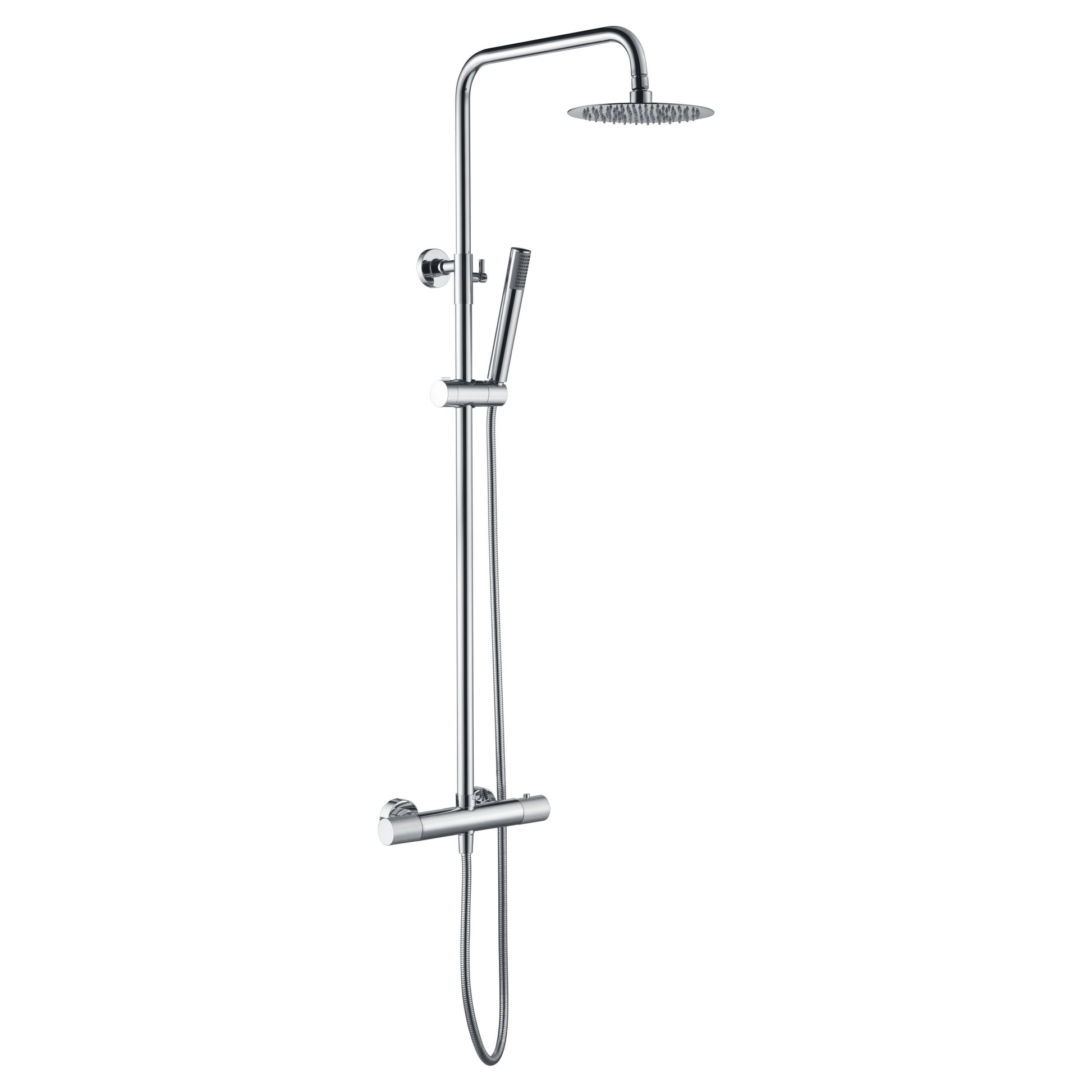 IMEX Set Colonna Doccia Termostatica Line in Acciaio e Ottone Cromato con Soffione Ø20 Anticalcare, Asta Estensibile, Miscelatore Ottone, Cartuccia Turn Clean System, Tubo e Maniglia Imex-BTD038