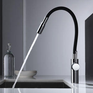 IMEX Miscelatore lavello cucina monocomando corpo ottone cromato tubo flessibile nero opaco cartuccia 35 mm apertura freddo tubi flessibili 50 cm diffusore due posizioni modello TOKYO Imex-GCE016