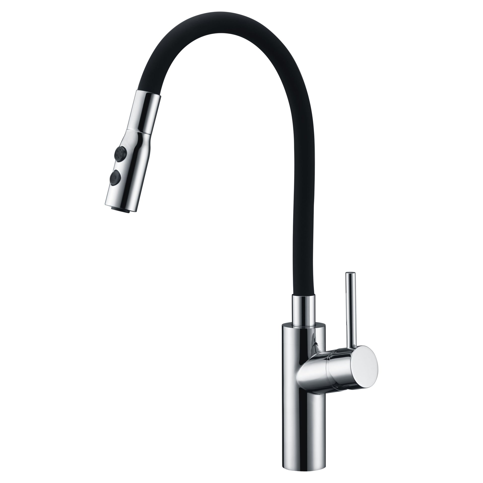 IMEX Miscelatore lavello cucina monocomando corpo ottone cromato tubo flessibile nero opaco cartuccia 35 mm apertura freddo tubi flessibili 50 cm diffusore due posizioni modello TOKYO Imex-GCE016