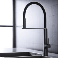 IMEX Rubinetto monocomando lavello nero opaco in ottone e acciaio con cartuccia 35 mm, tubo flessibile 50 cm e diffusore due funzioni, modello Imex-GCE019-NG Menorca