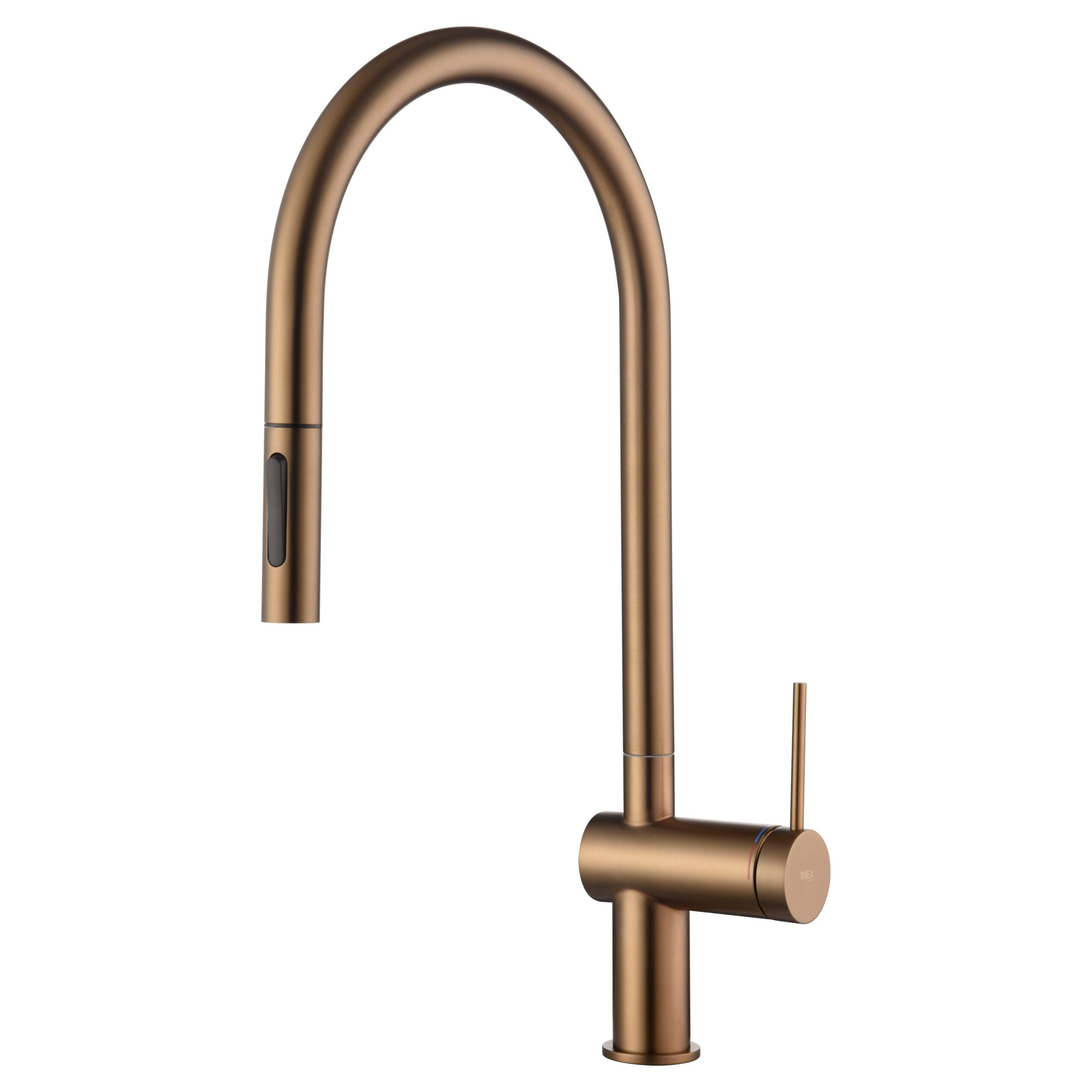 IMEX Miscelatore lavello cucina monocomando estraibile oro rosa spazzolato corpo ottone cartuccia 35 mm apertura a freddo doppio getto tubi flessibili 50 cm modello BERNA Imex-GCE026-ORC