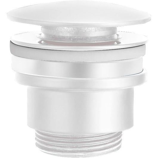 IMEX Valvola scarico click-clack in ottone e acciaio bianco opaco per lavabo e bidet con-senza troppopieno filettatura 1-4 sistema apertura-chiusura 20000 cicli montaggio rapido - Modello Imex-VCC