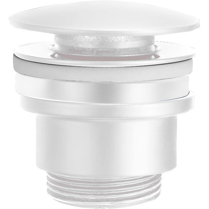 IMEX Valvola scarico click-clack in ottone e acciaio bianco opaco per lavabo e bidet con-senza troppopieno filettatura 1-4 sistema apertura-chiusura 20000 cicli montaggio rapido - Modello Imex-VCC