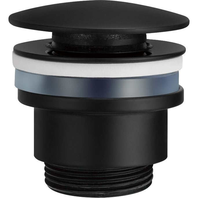 IMEX Valvola scarico click-clack in ottone nero opaco per lavabo e bidet con/senza troppopieno, sistema apertura/chiusura 20.000 cicli, filettatura 1 1/4, montaggio rapido Imex-VCC008
