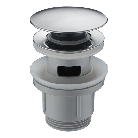 IMEX Valvola scarico click-clack cromata in PVC con copertura acciaio inox S304, filettatura 1¼, adatta a lavabi e bidet con o senza troppopieno, sistema apertura/chiusura per 20.000 cicli, montaggio