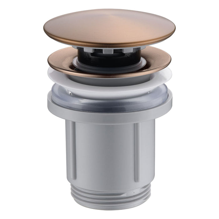 IMEX Valvola scarico click-clack in PVC oro rosa spazzolato corpo in PVC e coperchio acciaio compatibile lavabi e bidet con-senza troppopieno filettatura 1-4 apertura chiusura 20000 cicli - Imex-