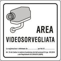 CARTELLO AREA VIDEOSORVEGLIATA VIDEOSORVEGLIANZA 20x20cm ALLUMINIO