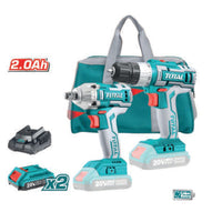 TRAPANO AVVITATORE + AVVITATORE A MASSA BATTENTE 1/2"+ 2 BATTERIE LITIO 20V+ACCESSORI TOTAL TOTTCKLI2007