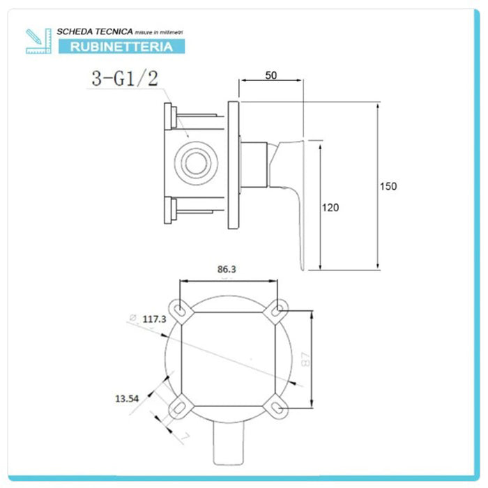 MISCELATORE MONOCOMANDO DOCCIA AD INCASSO CROMATO LUCIDO SERIE FLAT FERIDRAS 401025
