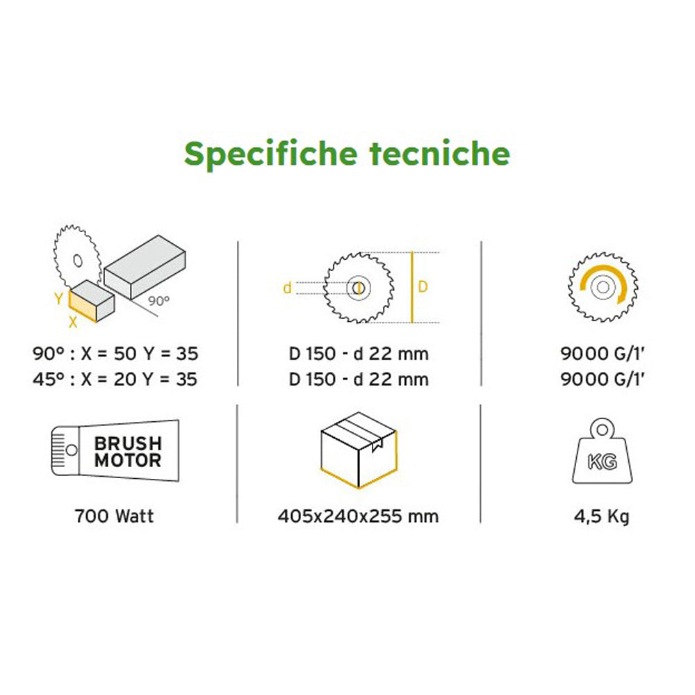TRONCATRICE METALLI MATERIALI FERROSI DISCO ABRASIVO VELOCE 150mm 700W COMPA TRMA 150 700W