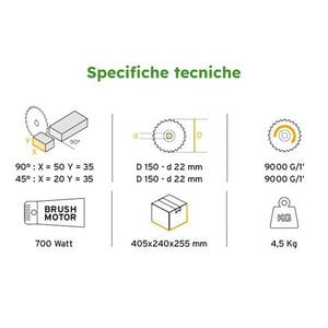TRONCATRICE METALLI MATERIALI FERROSI DISCO ABRASIVO VELOCE 150mm 700W COMPA TRMA 150 700W