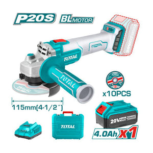 SMERIGLIATRICE ANGOLARE 115mm 20V + BATTERIA 4Ah + 10 DISCHI PER METALLO TOTAL TOTTAGLI2011587
