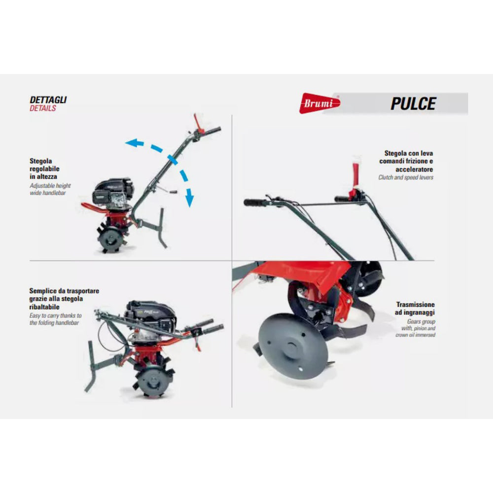 MOTOZAPPA MOTOCOLTIVATORE PULCE L2 4T 123cc OHV FRESE 59cm POTENZA 2,2Kw BRUMI