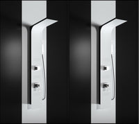 Pannello doccia idromassaggio in alluminio verniciato a polvere finitura bianco opaco (fronte) e nero opaco (fianco)