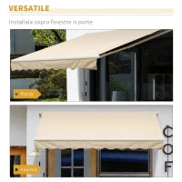 Tenda da Sole Avvolgibile a Caduta con Manovella, in Alluminio e Poliestere, 3x2.5m, Beige