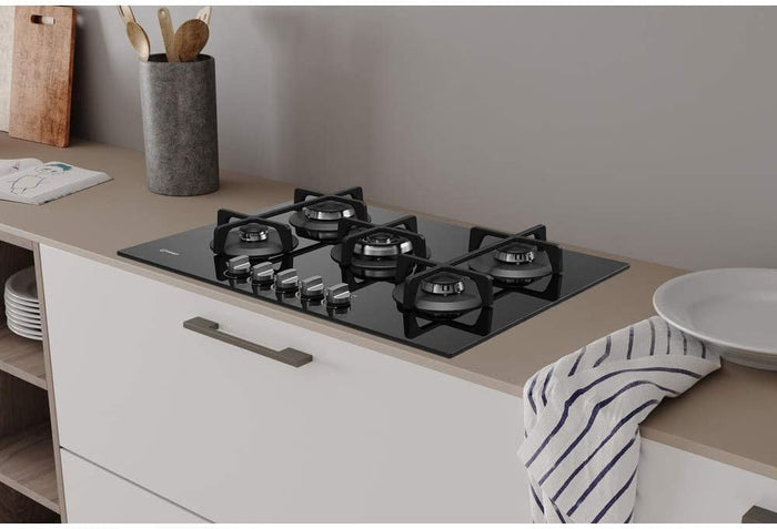 Indesit ing 72t/bk piano cottura 5 fuochi gas in vetro nero con griglie in ghisa