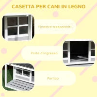 Cuccia per Cani da Esterno in Legno e PVC con Portico e Finestre, 126x118x105cm, Grigio