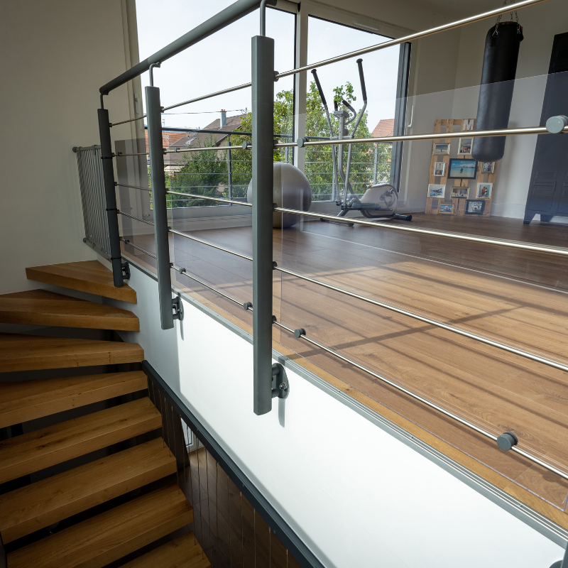 INOLINE - Kit ringhiera laterale 2m in alluminio grigio con corrimano tinto rovere