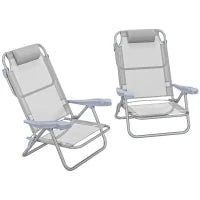 Set 2 Sedie da Campeggio Pieghevoli e Reclinabili su 6 Livelli, in Alluminio e Schiuma, 62x65x80 cm, Grigio Chiaro