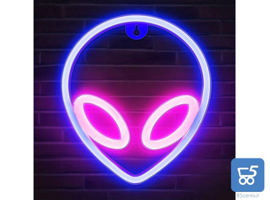 Insegna LED Neon Decorativa ALIENO da Parete Alimentato USB o a Batteria per Negozi Locali Pub