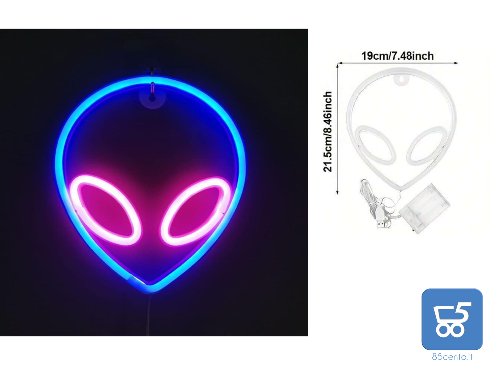 Insegna LED Neon Decorativa ALIENO da Parete Alimentato USB o a Batteria per Negozi Locali Pub