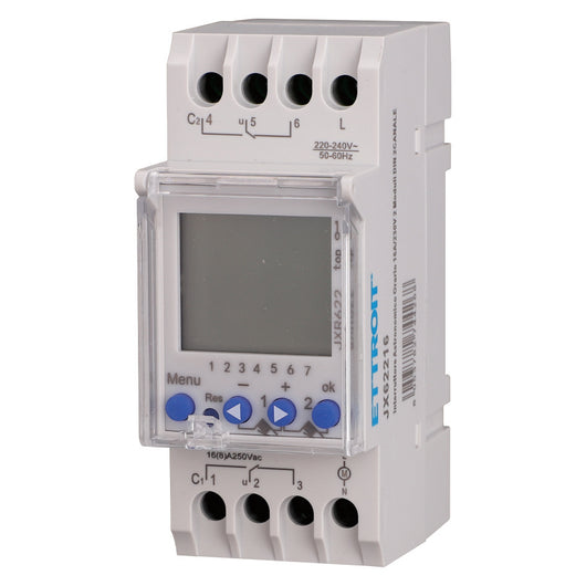 Interruttore Astronomico Orario Progammabile 16A/230V 2 Moduli Attacco DIN 2 Canale