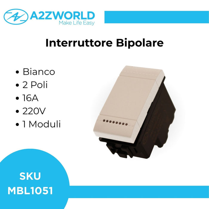 Interruttore Bipolare 2P 16A 220V MBL Bianco 1M Compatibile Bticino Living Light Illuminabile BLB0402