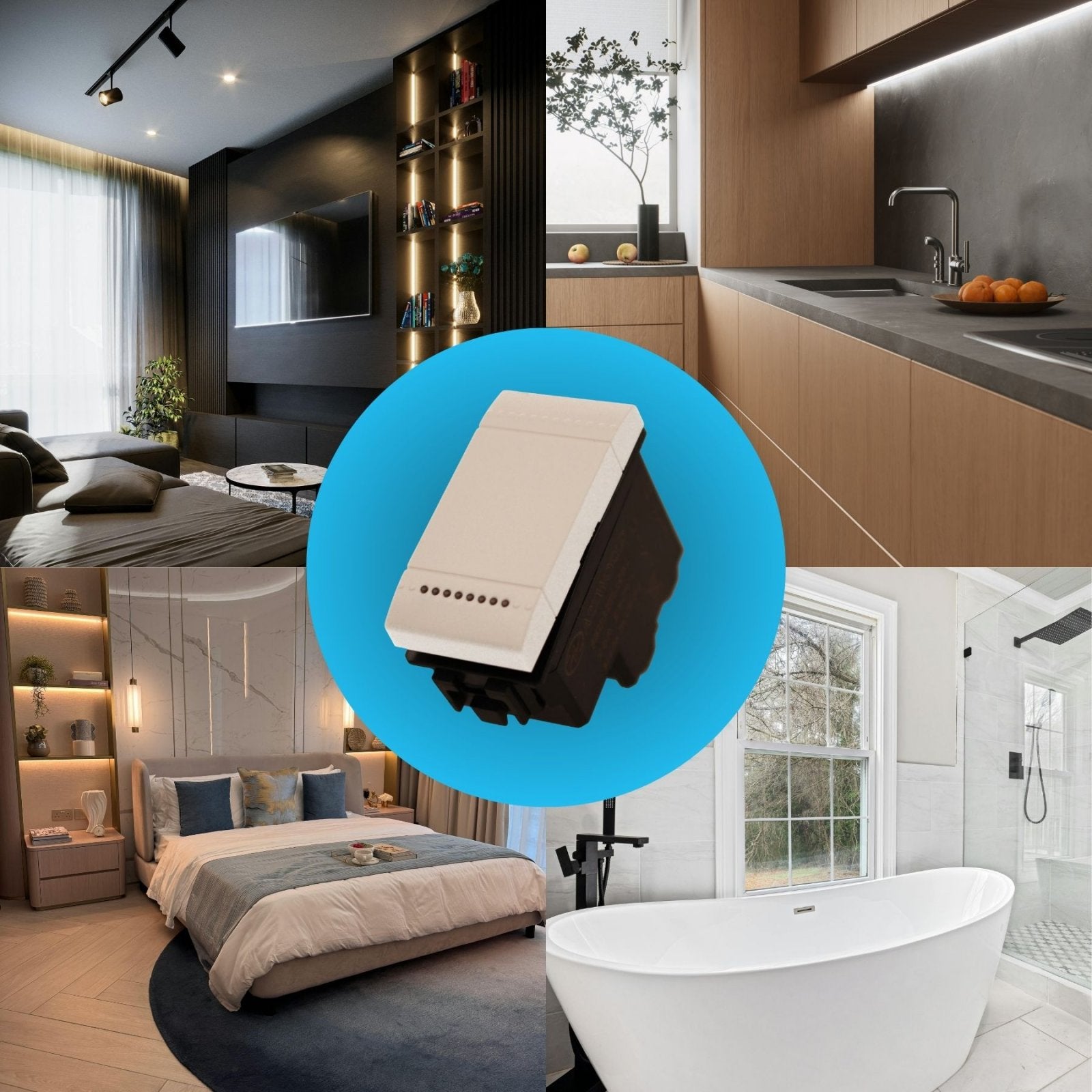 Interruttore Bipolare 2P 16A 220V MBL Bianco 1M Compatibile Bticino Living Light Illuminabile BLB0402