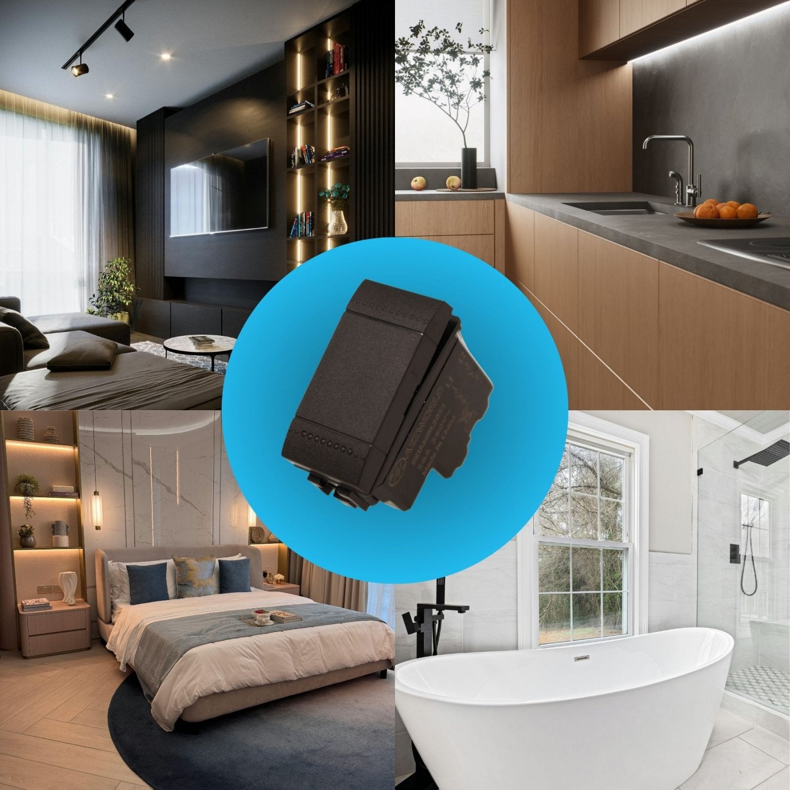 Interruttore Bipolare 2P 16A 220V MBL Nero 1M Compatibile Bticino Living International Illuminabile BLN0402