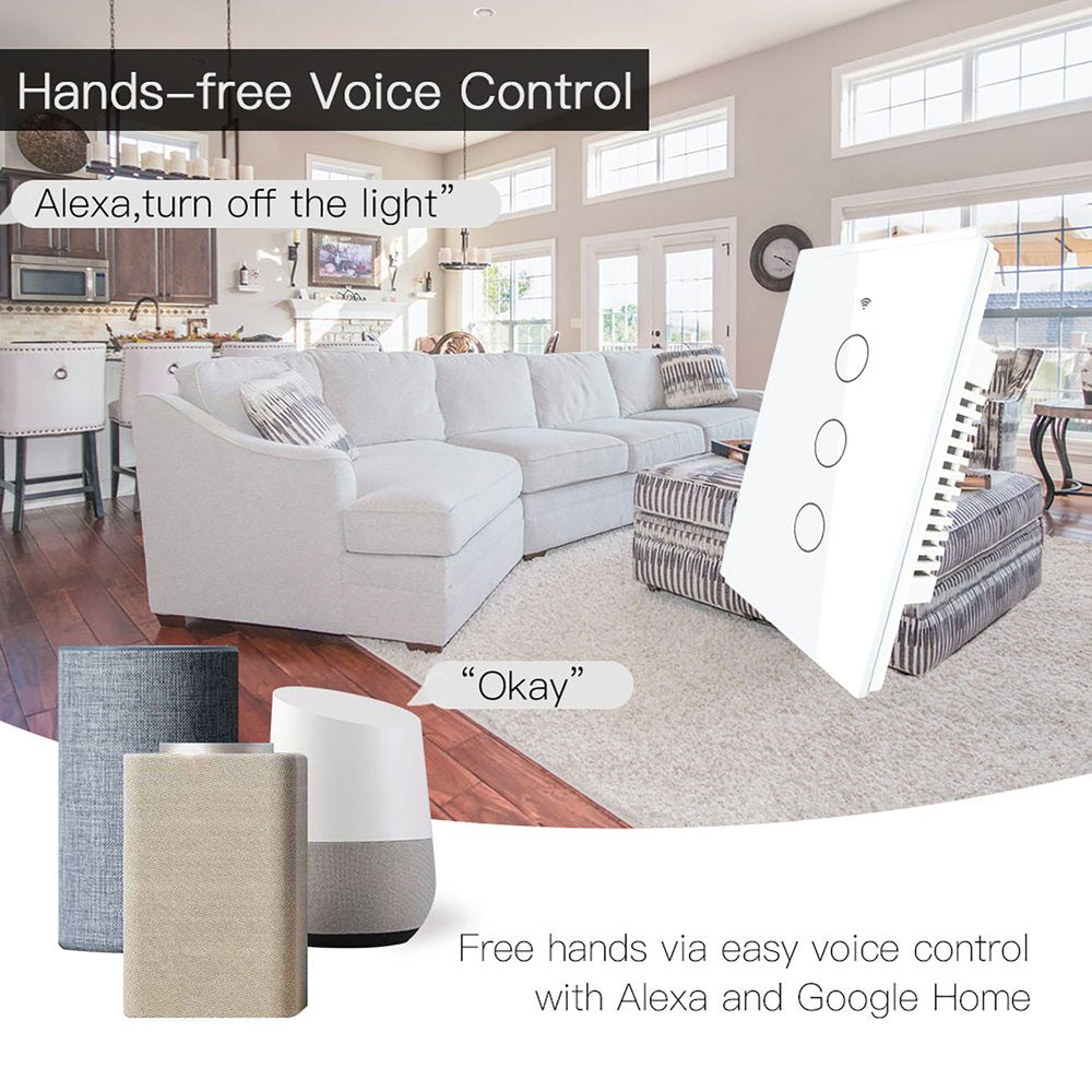 Interruttore Da Parete Touch 3 Tasti, WIFI 2.4G Matter, TUYA, Smart Life,Apple Home, Google Home, Alexa, SmartThings, 10A, AC 90-250V, 50/60HZ, 120X72X38mm, IP20, Bianco