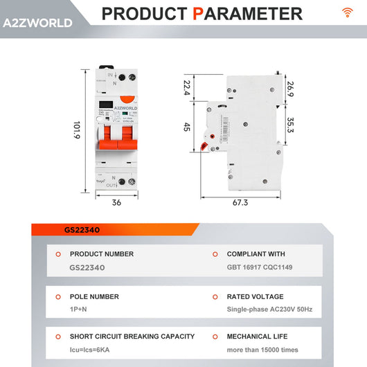 Interruttore Differenziale Magnetotermico WiFi con Riarmo Automatico e Display, Salvavita Tipo A Curva C 30mA, 220V 20-40A 2M, App Tuya con Misure: Corrente Residua, Intensità, Potenza, Tensione, Temperatura, Consumo